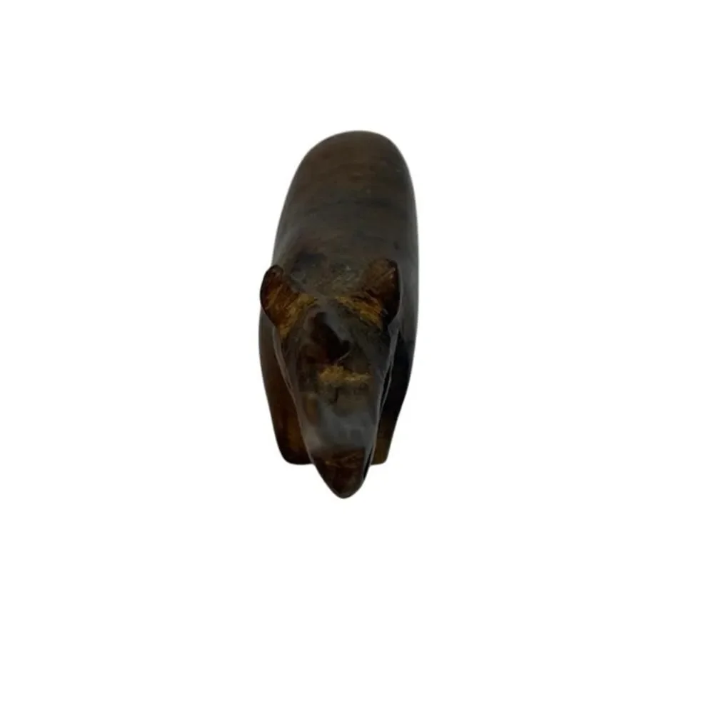 Wooden African Rhinoceros Figurine Hand Carved Solid Wood